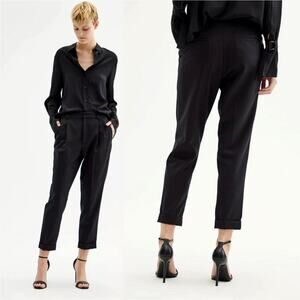 Nili Lotan 6 Slouchy Wool  $575 Montana Dress Pants Pleated Cropped Black